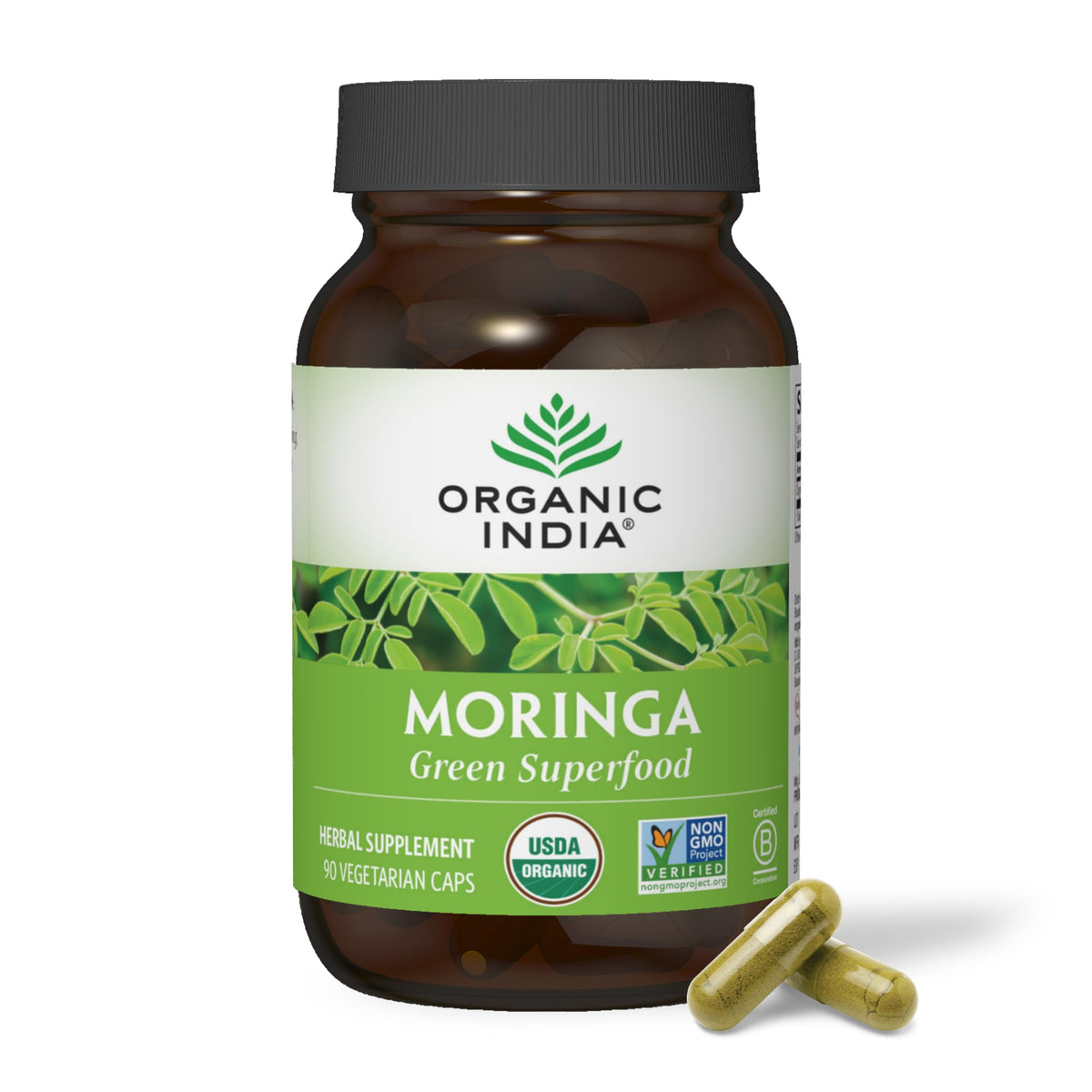 ORGANIC INDIA Moringa Herbal Supplement - Green Superfood, Nutrient Dense, Pure Plant Protein, Vitamin A, E, K, Iron, Calcium, Fiber, Vegan