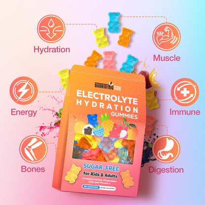 Electrolyte Gummies Sugar Free | Electrolyte Hydration Energy Gummies for Running & Sports - Energy Chews with Calcium & Vitamin C for Kids & Adults,