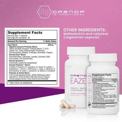 Orenda Eaze®: Gut Wellness Capsules | 6-in-1 Digestive Support with Probiotics, Endospores, Peptizyme-SP EN, Prebiotics, and Digestive Enzymes