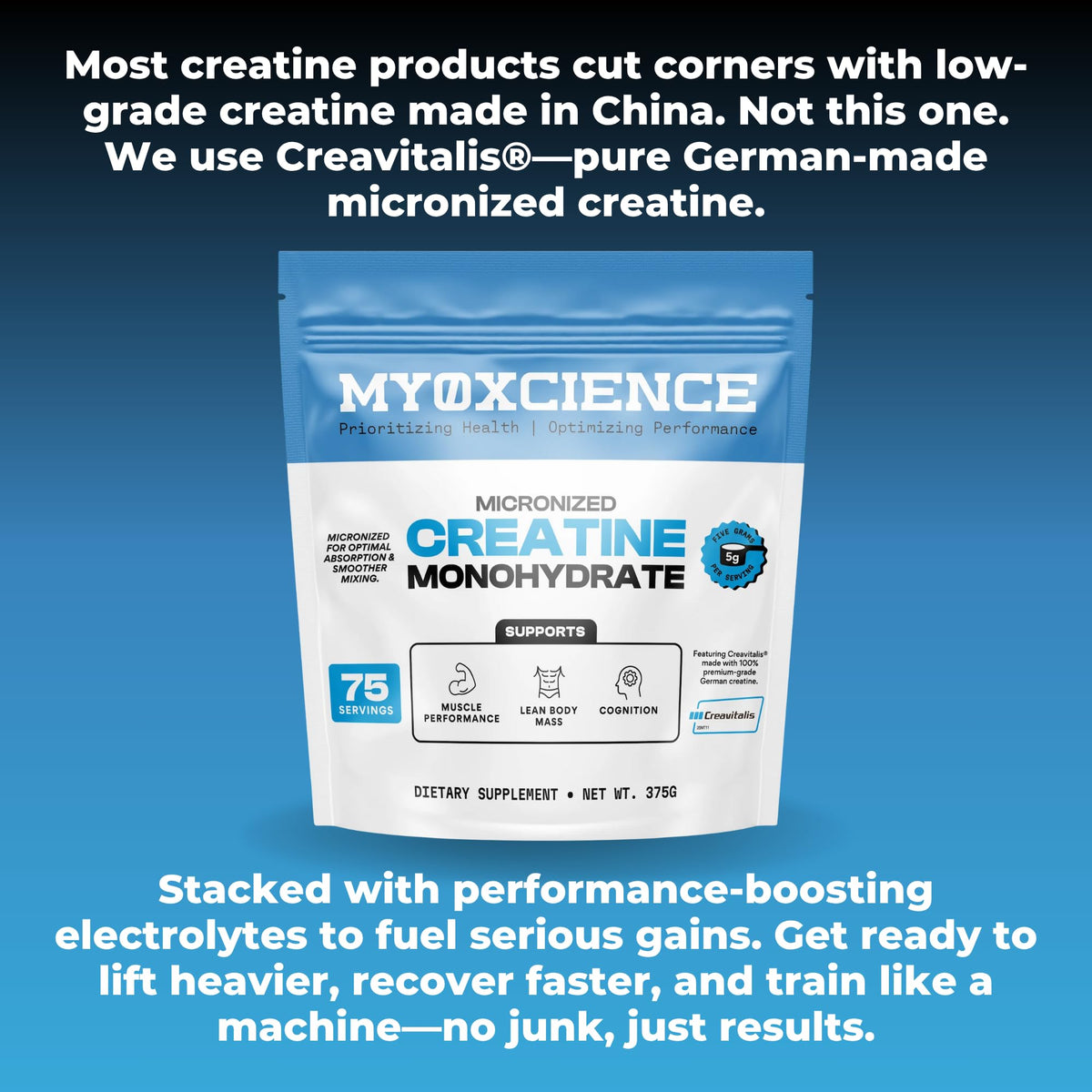 MYOXCIENCE Micronized Creavitalis Creatine | The World’s Purest Micronized Form of Creatine Monohydrate | Supports Muscle Performance, Lean Body Mass, & Cognition | 75 Servings MYOXCIENCE buy supplements Au