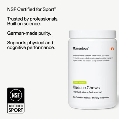 Momentous Creatine Chews - Creatine Monohydrate - Supports Strength, Lean Muscle, & Recovery for Men & Women - NSF Certified for Sport - 150 Chewable Tablets - Lemon Lime