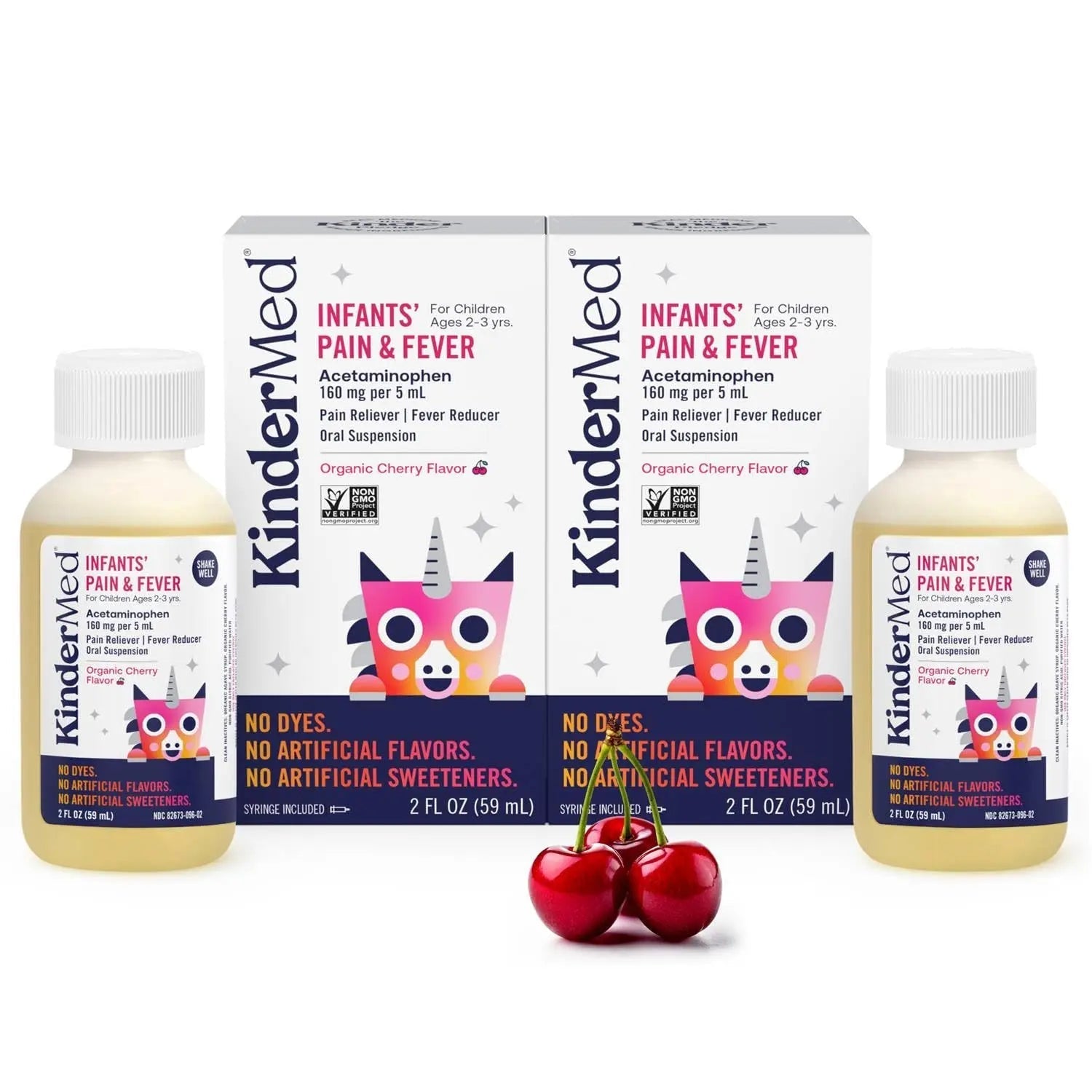 KinderMed Infants' Pain & Fever Medicine, No Dyes, No Artificial Flavors, No Artificial Sweeteners, Vegan, Non-GMO, Gluten Free, Organic Cherry Flavor, Two Pack, 2 x 2 fl. oz KinderMedBuy Supplements Australia