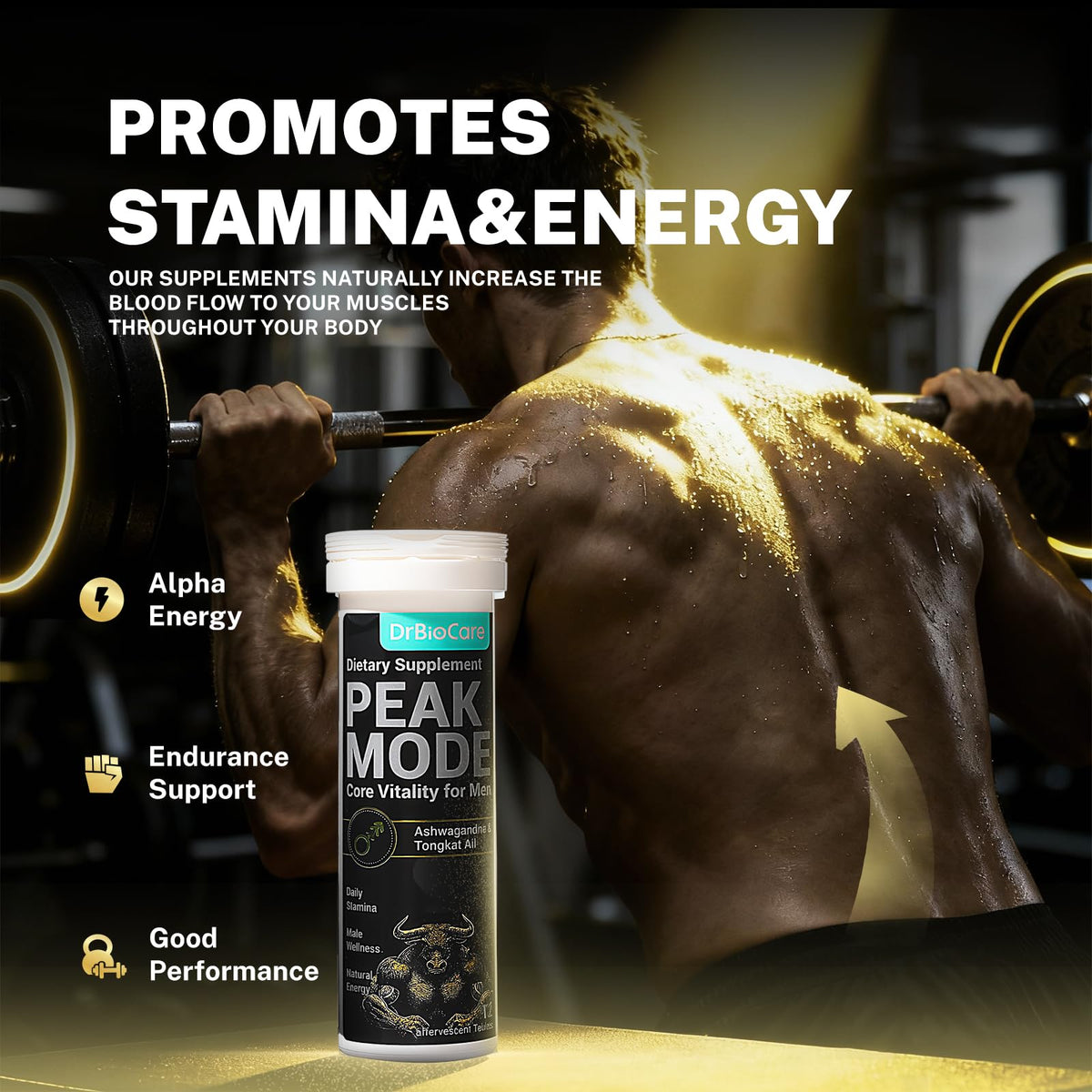 DrBioCare Peak Mode Core Vitality for Men 7-in-1 Effervescent Tablets | Tongkat Ali, Maca & L-Arginine，Ashwagandha, | Boost Stamina, Drive & Blood Flow for Good Performance | Berry Flavor 24 Tablets DrBioCareBuy Supplements Australia