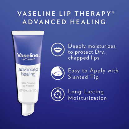 Vaseline Lip Therapy Advanced Healing 3-Pack – White Petroleum Moisturizing Lip Balm for Extremely Dry Lips, 0.35 Oz Ea