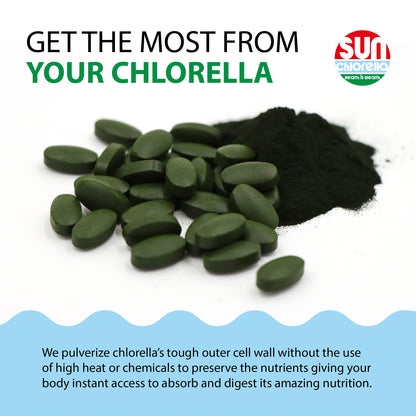Sun Chlorella 500mg Whole Body Wellness Green Algae Superfood Supplement - Immune Defense, Gut Health, Natural Purification, Energy Boost