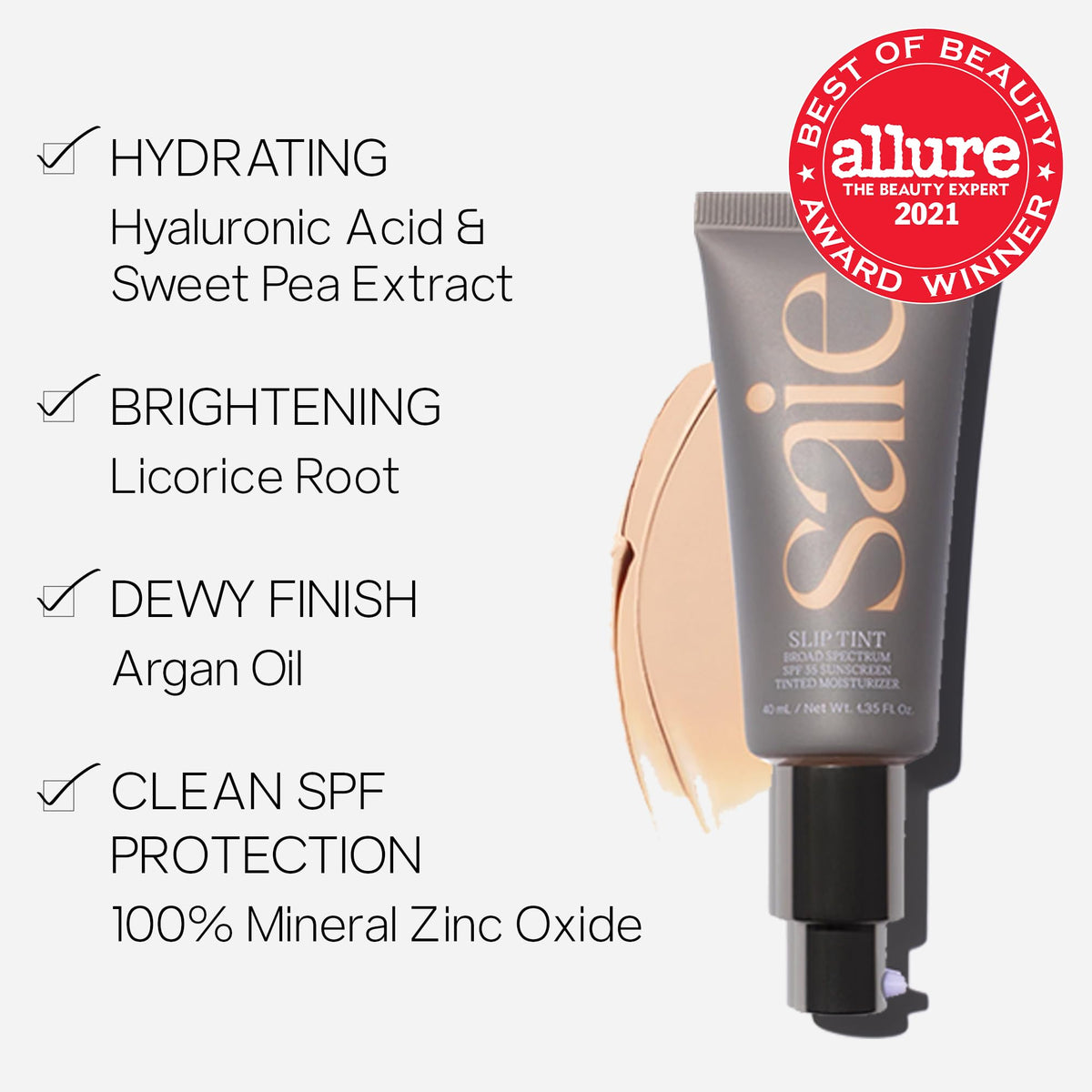 Saie Slip Tint Tinted Moisturizer with SPF 35 - Light Coverage, Glowy Skin Tint & Mineral Sunscreen for Face with Hydrating Hyaluronic Acid - Summer Makeup Essential - Shade Three + Half (1.35 oz) SaieBuy Supplements Australia