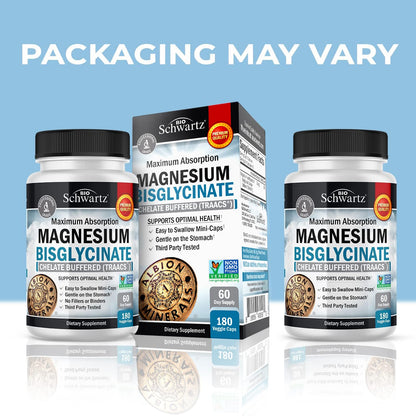 Magnesium Bisglycinate Chelated Supplement - High Absorption Magnesium Glycinate Supplement for Women and Men - Sleep, Muscle, Bone & Joint Support - Non-GMO, Non-Laxative Chelate - 180 Capsules BioSchwartzBuy Supplements Australia