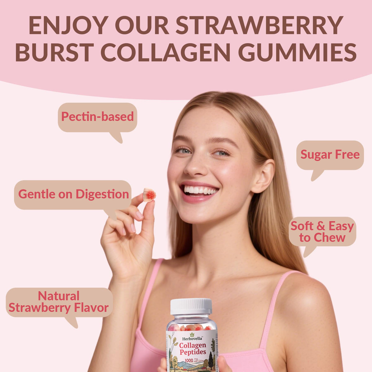Herbovella Marine Collagen Peptides Gummies for Women- Hydrolyzed Collagen Peptides 1000mg with Biotin, Vitamins, Hyaluronic Acid- for Skin Hair Nails -Sugar Free, 30 Servings, Peach Flavor Herbovella buy supplements Au