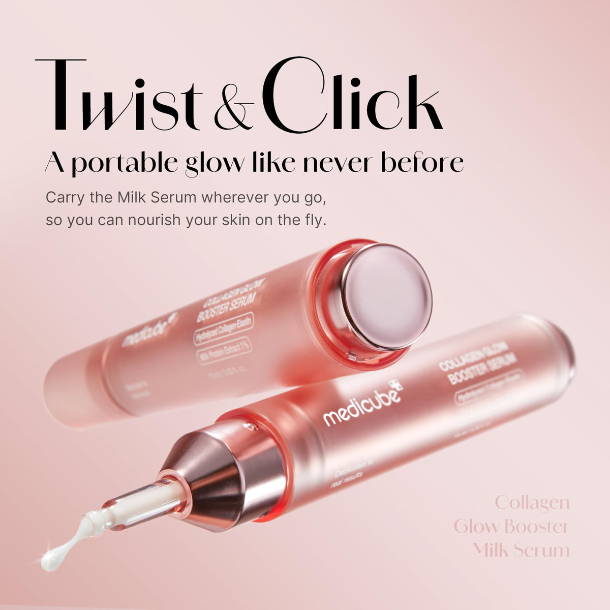 Medicube Collagen Glow Booster Milk Serum - Twist & Click - Radiance & Hydration with Niacinamide, Milk Protein Extract, Hydrolyzed Collagen