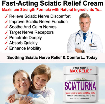 Sciatica Nerve Cream - Maximum Strength Comfort Cream for Feet, Hands, Legs, Toes, Back - Natural Ultra Strength Arnica, MSM, Menthol, Soothing Comfort, Large 4 Oz NuturnaBuy Supplements Australia
