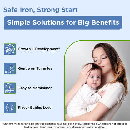 Wellements Organic Iron Drops for Newborn+ Babies (1 Fl Oz) - Cherry Flavor Liquid Iron Supplement for Infants - Toddler Iron Supplement for Kids (4months+ to 3 Years)