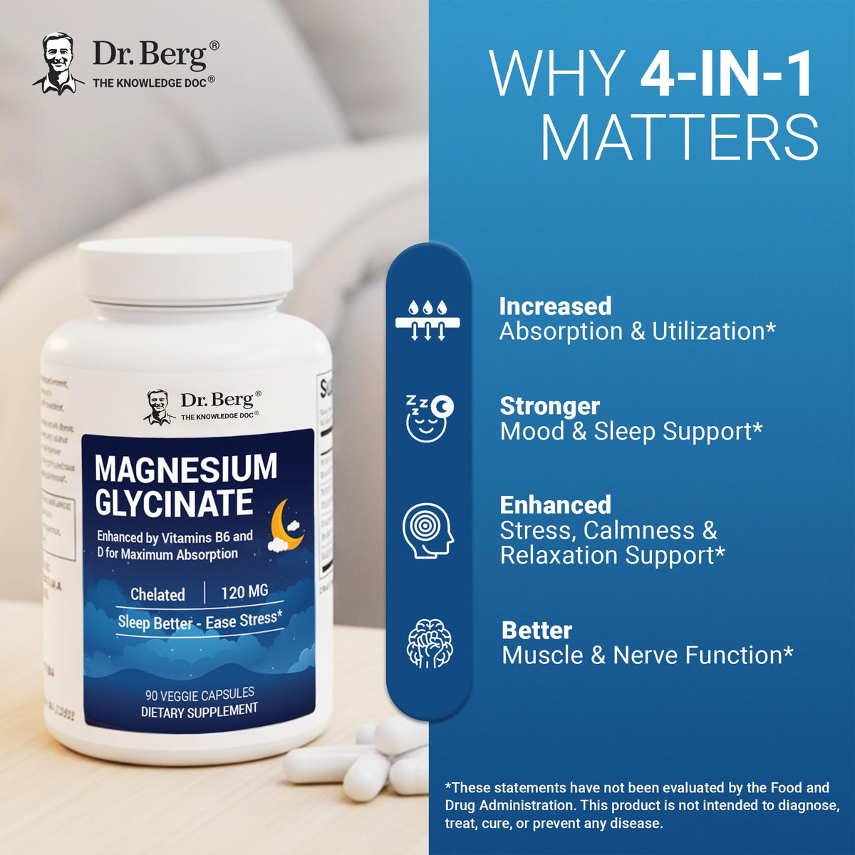 Dr. Berg Magnesium Glycinate 90ct – 4-in-1 Chelated for Muscle, Nerve, Sleep & Stress Support*– w/ D3, B6 & Zinc – 4X Lab-Tested – No Fillers – Formulated in USA, GMP-Certified Dr. Berg NutritionalsBuy Supplements Australia