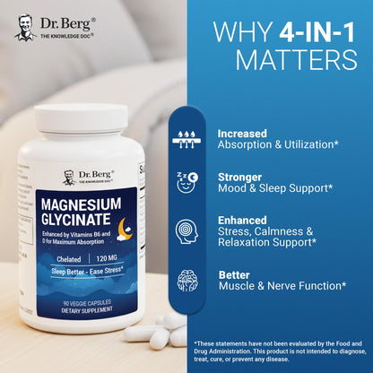 Dr. Berg Magnesium Glycinate 90ct – 4-in-1 Chelated for Muscle, Nerve, Sleep & Stress Support*– w/ D3, B6 & Zinc – 4X Lab-Tested – No Fillers – Formulated in USA, GMP-Certified Dr. Berg NutritionalsBuy Supplements Australia