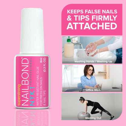 Super Strong Nail Glue for Press On Nails, Nail Tips & Acrylic Nails (8ml) NYK1 NailBond Brush