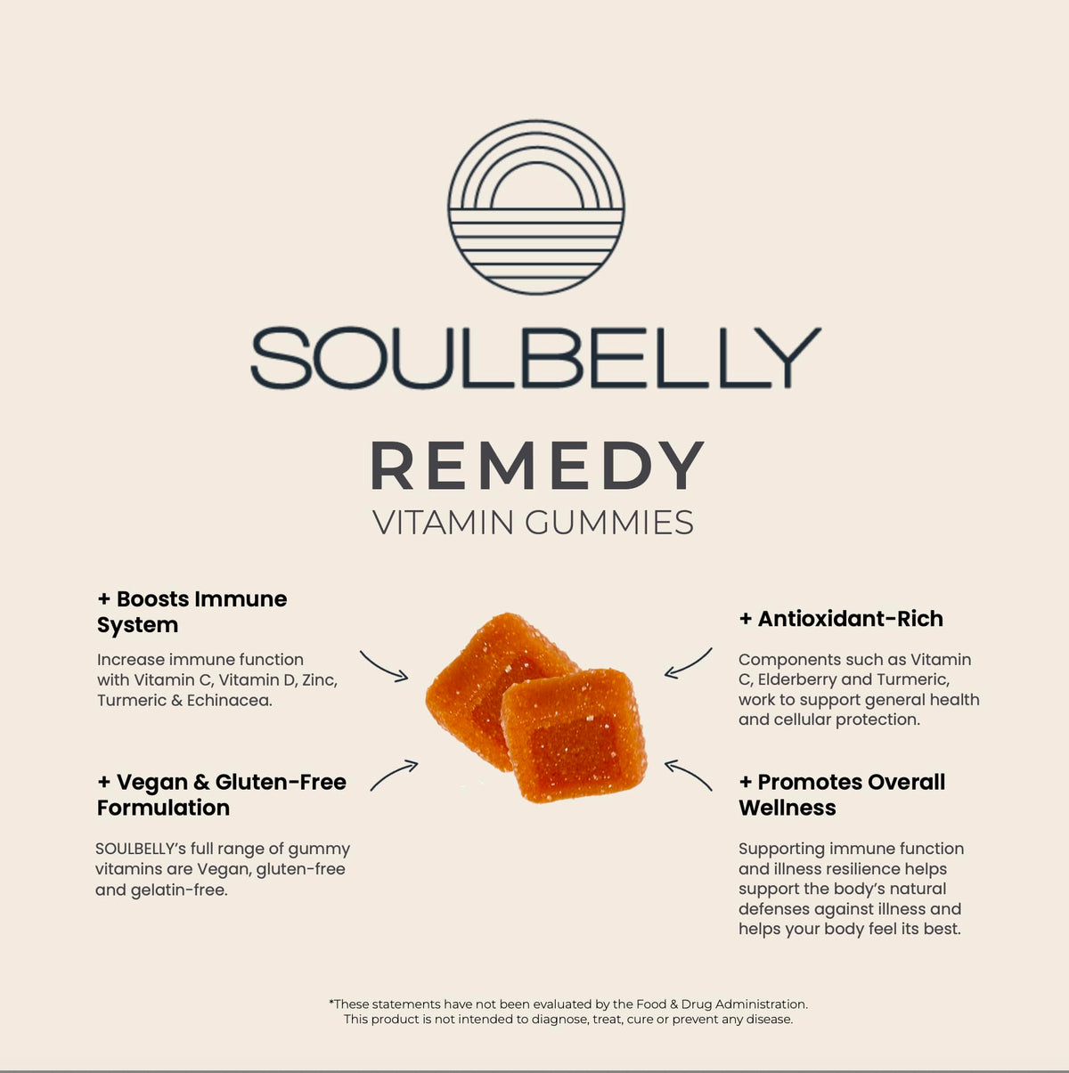 SOULBELLY Super Immunity | Remedy Vitamin Gummies for Immune Support | Vegan | Gluten-Free | Non-GMO | 60 Count SOULBELLY buy supplements Au