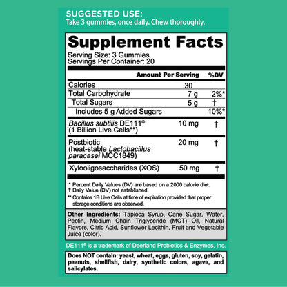 Goli Pre Pro Postbiotic Gummies - Worlds First 3-in-1 Formula with DE111 Probiotics, XOS Prebiotics, MCC1849 Postbiotics - Vegan, Non-GMO,