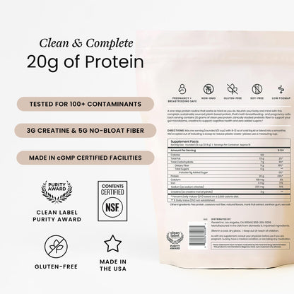 Perelel Triple-Support Plant Based Protein Powder, Creamy Vanilla, 20g Vegan Protein Powder, 3g Creatine Monohydrate, & 5g Prebiotic Fiber per Serving, Dairy Free,