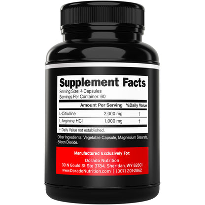 L Arginine L Citrulline Supplement 3000mg (240 Capsules) Nitric Oxide Pills for Men - Stamina, Endurance, Performance for Workouts - NO Supplements for Men