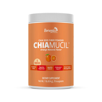 BENEXIA Chiamucil Prebiotic Fiber Supplement Powder – Chia Fiber & Chicory Root (Inulin) for Digestive Health & Appetite Control – Gluten & Sugar Free