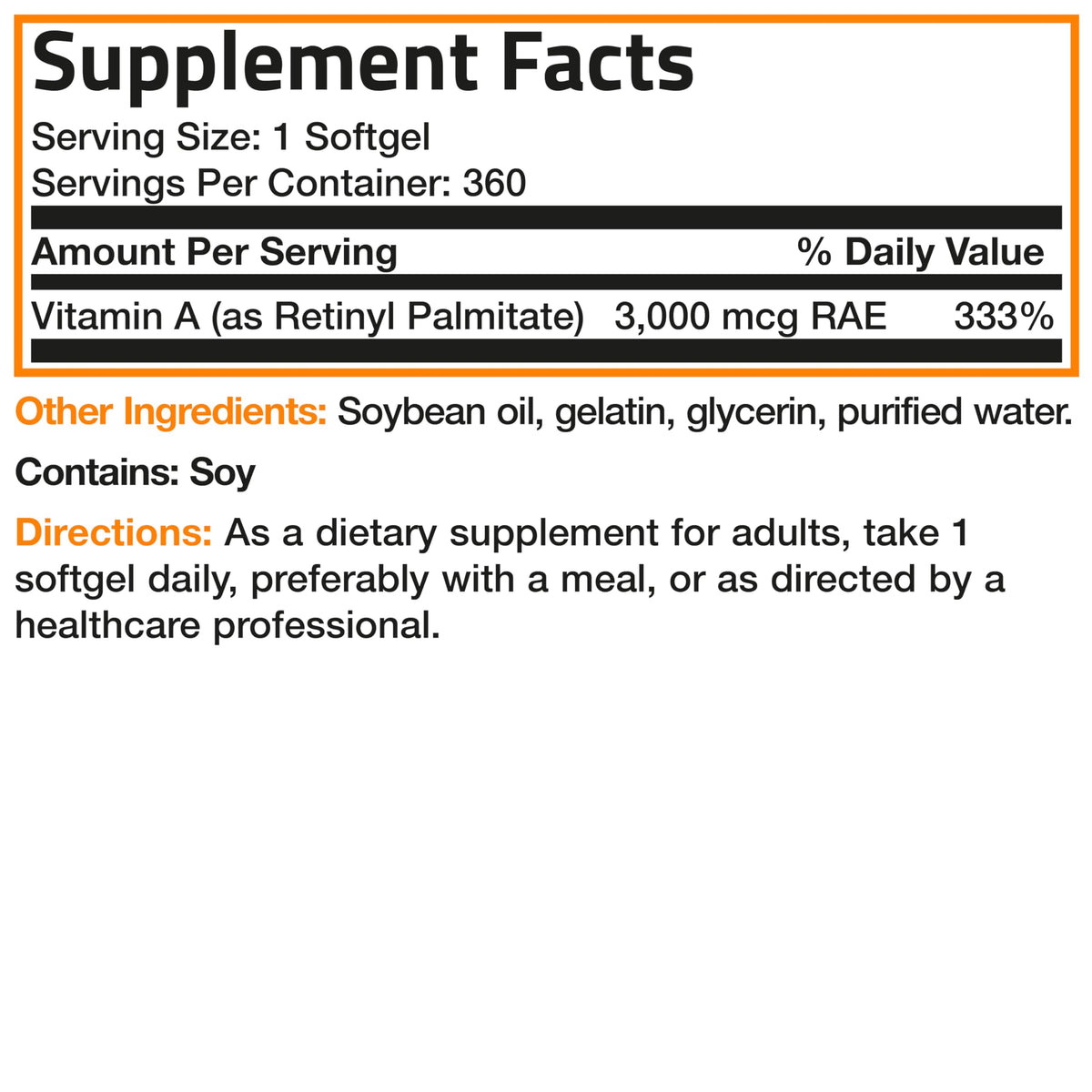 Bronson Vitamin A 10,000 IU Premium Non-GMO Formula Supports Healthy Vision & Immune System and Healthy Growth & Reproduction, 360 Softgels