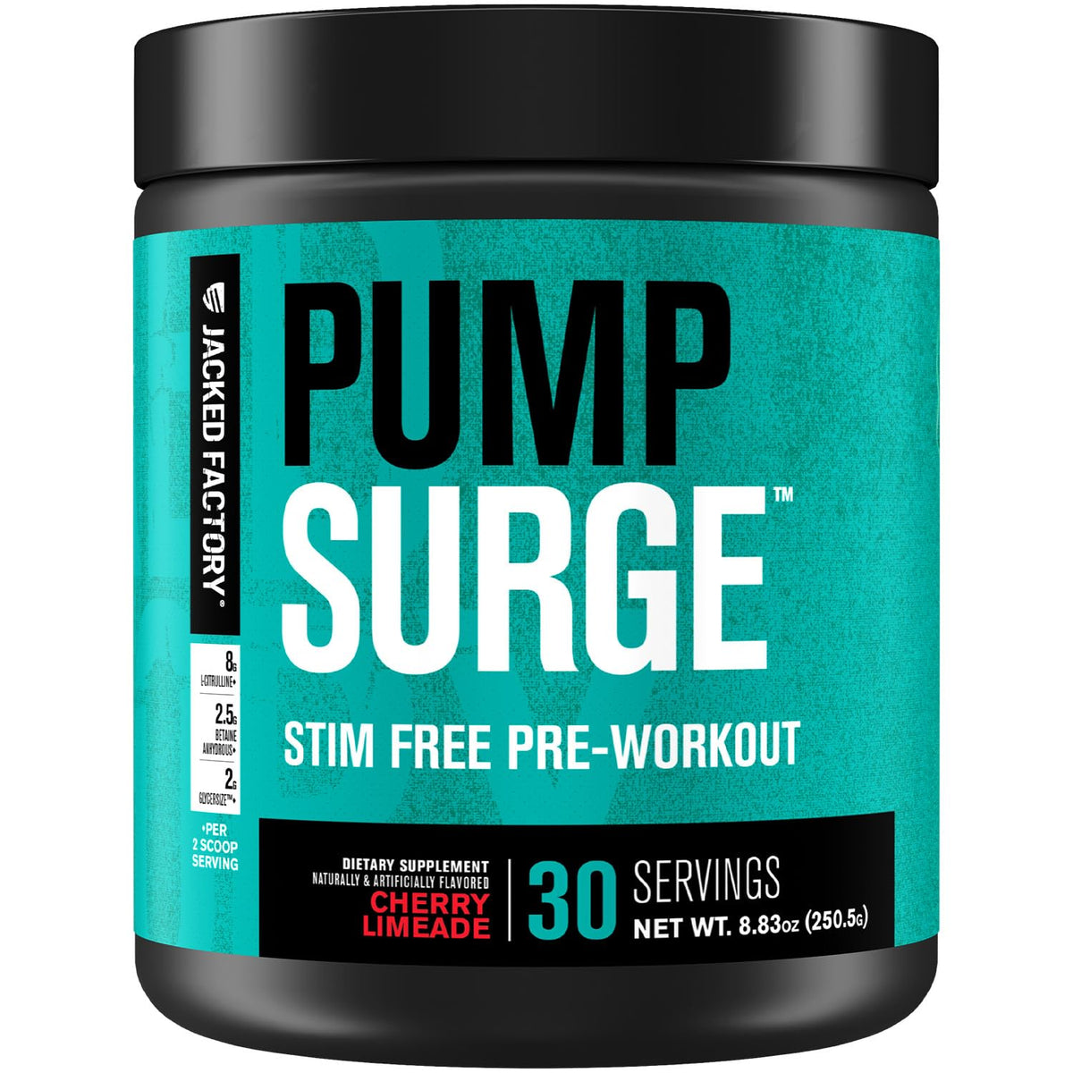 Jacked Factory Pumpsurge Caffeine Free Pre Workout for Men & Women - Booster & Stim Free Pre Workout - Intense Pumps, Enhanced Focus - 30 Servings, Cherry Limeade 8.83oz