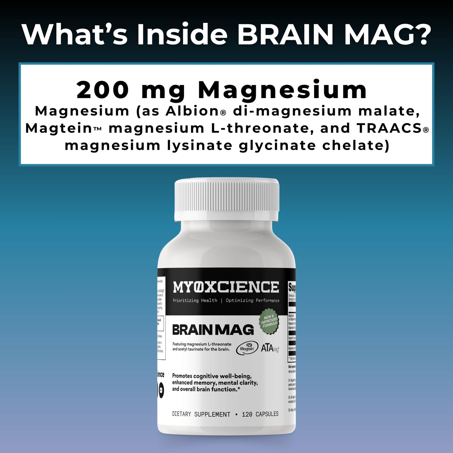 Magnesium L-Threonate + Mag Acetyl-Taurate (ATA Mag) + Mag Glycinate | Promotes Cognitive Well-Being, Enhanced Memory, Mental Clarity and Overall Brain Function | 120 Capsules MYOXCIENCE buy supplements Au