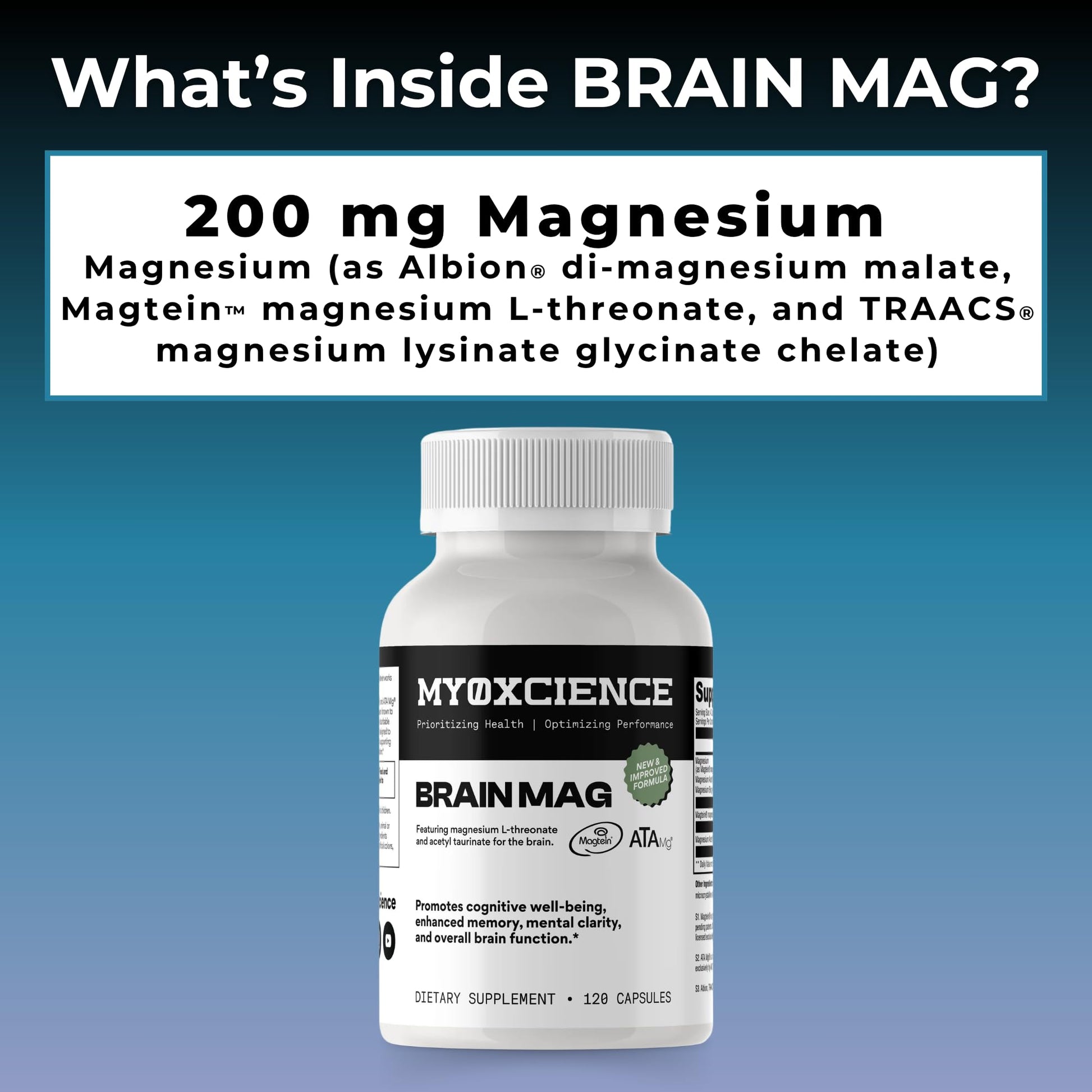 Magnesium L-Threonate + Mag Acetyl-Taurate (ATA Mag) + Mag Glycinate | Promotes Cognitive Well-Being, Enhanced Memory, Mental Clarity and Overall Brain Function | 120 Capsules MYOXCIENCE buy supplements Au