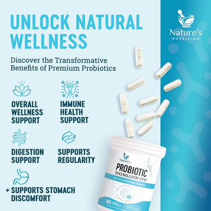 Nature's Physician Probiotics - 100 Billion CFU Per Capsule - 16 Strains + Prebiotics - Best Probiotic Supplement for Women & Men - Supports Immune,