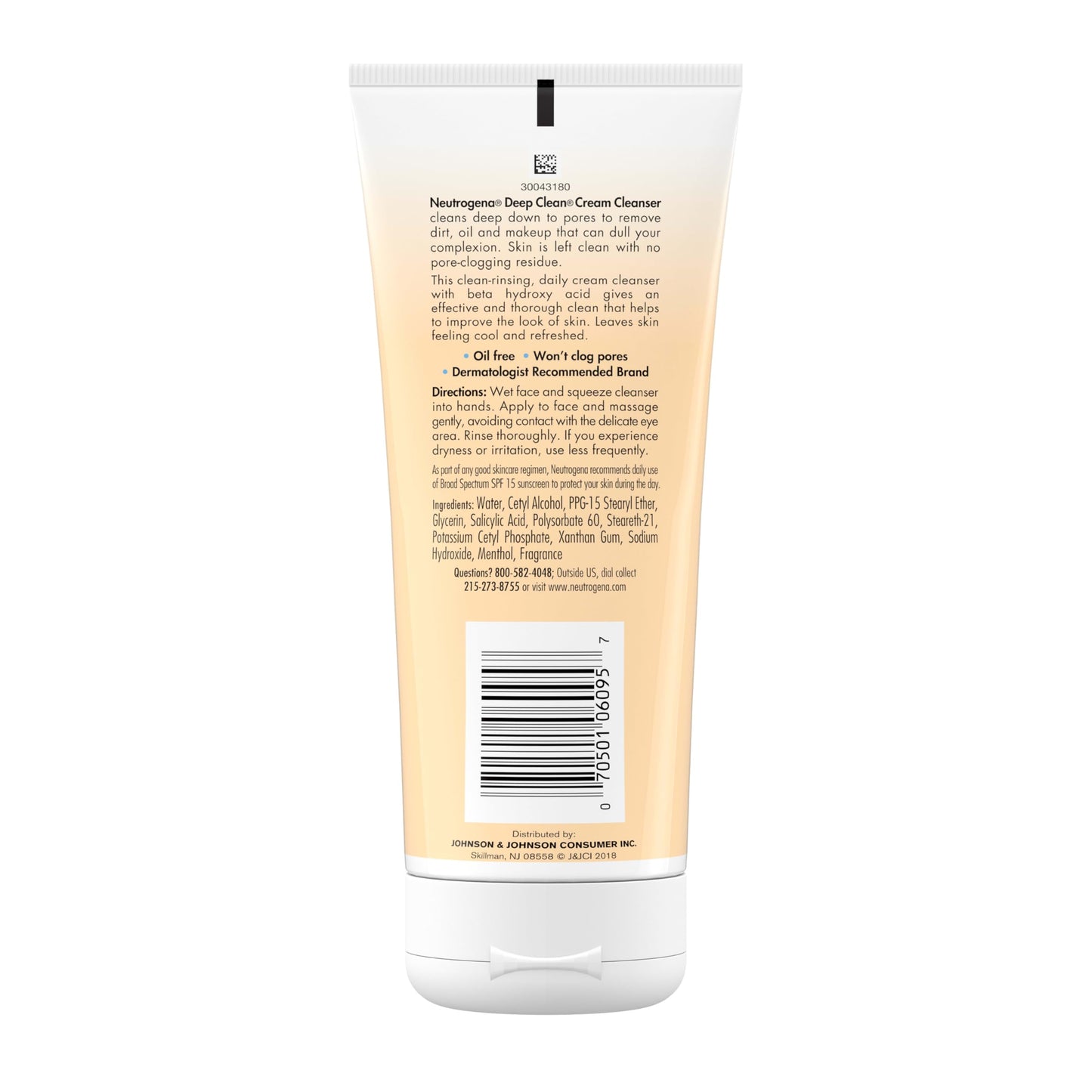 Neutrogena Deep Clean Daily Facial Cream Cleanser with Beta Hydroxy Acid to Remove Dirt