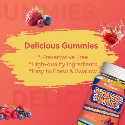 Probiotic Gummies for Digestive Health - 10 Billion CFU Bacillus Coagulans - Vegan & Non-GMO - Immune & Digestive Support for Men & Women - Strawberry & Mixed Berry Flavor