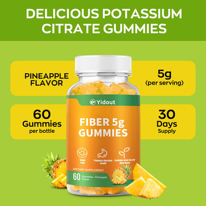 Yidout Fiber Gummies for Adults with Probiotics，No Sugar Added Pineapple Flavor, Promotes Gut Health and Regulate Bowel Movement, Vegan (60 Count（Pack of 1）)