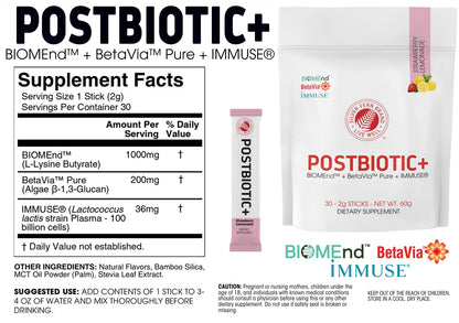 Silver Fern Brand Postbiotic+ Strawberry Lemonade Powder – Postbiotic Supplement with BIOMend™, BetaVia™, and Immuse® – Supports The Digestive System