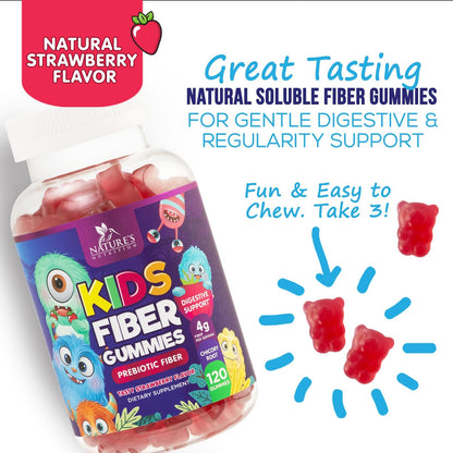 Fiber Gummies for Kids 4g Per Serving - Daily Fiber Gummy Supplement for Kids - Soluble Inulin Prebiotic Gummy for Digestive Health Support - Plant-Based Regularity
