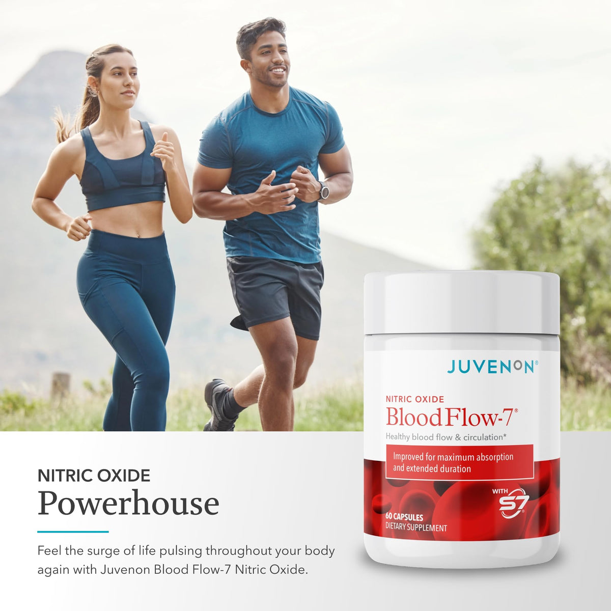 Juvenon BloodFlow-7 Nitric Oxide Supplements for Men & Women - Natural Nitric Oxide Booster with Nitrosigine® + S7®