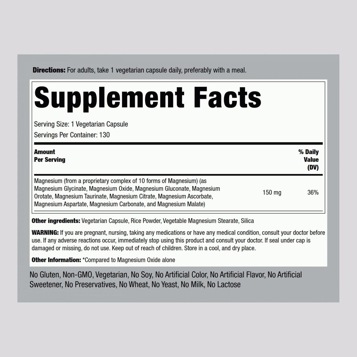 Piping Rock Magnesium 10 in One Complex | 130 Capsules | Supplement for Men and Women | Vegetarian, Non-GMO, Gluten Free Piping Rock buy supplements Au