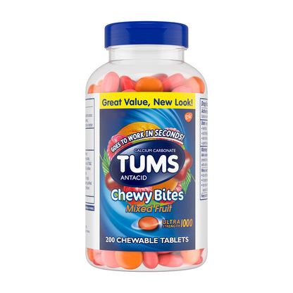TUMS Chewy Bites Chewable Antacid Tablets for Ultra Strength Heartburn Relief, Great for a Summer BBQ- Mixed Fruit - 200 Count TUMS buy supplements Au