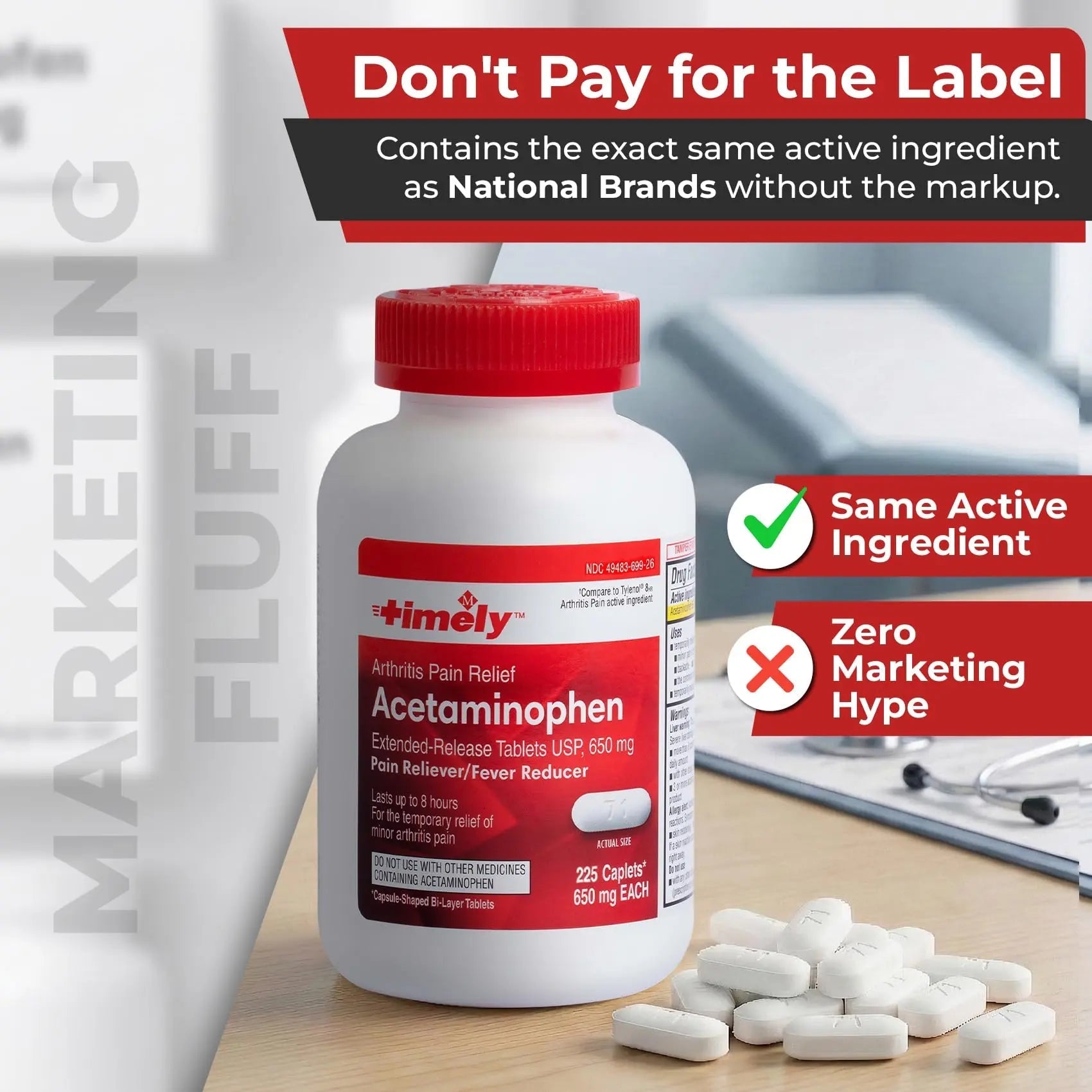 TIME-Cap Labs 225 Caplets Extended Release Acetaminophen 650mg - Pain Reliever & Fever Reducer for Adults, Helps with Headaches, Backaches, Muscle Pain, Toothaches & Menstrual Cramps TIME-CAP LABS, INC.Buy Supplements Australia