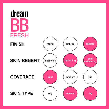 Maybelline Dream Fresh Skin Hydrating BB cream, 8-in-1 Skin Perfecting Beauty Balm with Broad Spectrum SPF 30