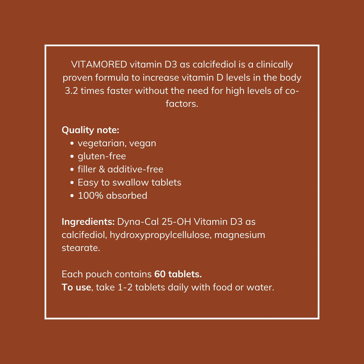 VitamoreD Vitamin D Calcifediol 10 mcg | Easy Swallow Tablets | Two-A-Day | 30 Day Supply | 60 Tablets