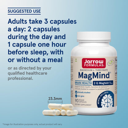Jarrow Formulas Magnesium L-Threonate, MagMind Magtein Magnesium Supplement, Brain Supplements for Memory Support, 90 Veggie Capsules, Up to a 30 Day Supply Jarrow FormulasBuy Supplements Australia