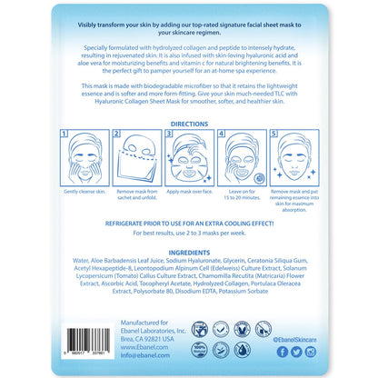 Ebanel 10 Pack Collagen Face Mask with Hyaluronic Acid, Vitamin C, Peptide, Aloe, Instant Brightening Hydrating Face Masks Skincare Korean Sheet Mask, Skin Firming, Lifting Anti Aging Facial Masks