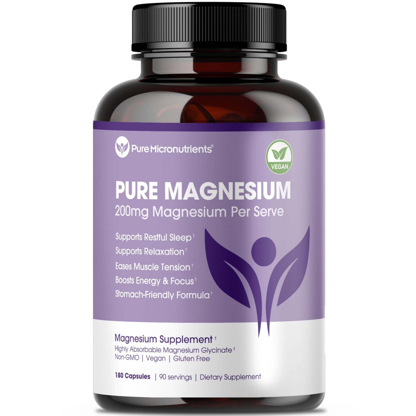 Pure Magnesium Glycinate Supplement – Highly Absorbable Chelated Magnesium to Support Sleep, Muscle & Nerve Health, Energy, Relaxation & Bone Health – 200mg Per Serving, 180 Capsules Pure MicronutrientsBuy Supplements Australia
