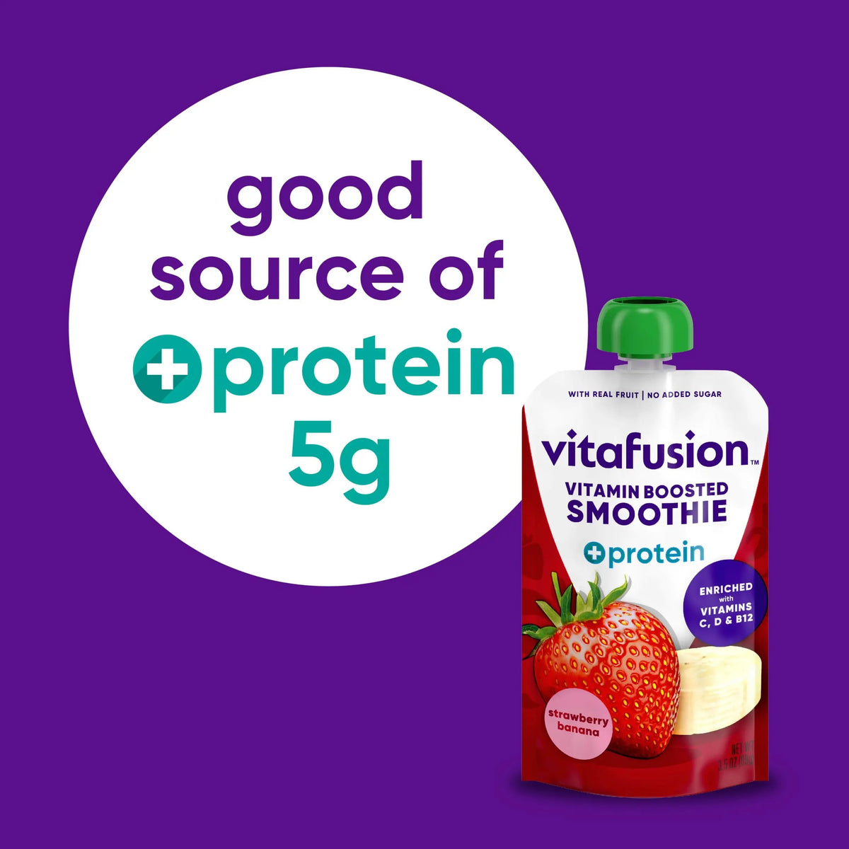 vitafusion Vitamin-Boosted Smoothie +Protein for Energy Metabolism and Immune Support, Strawberry Banana Flavor Excellent Source Vitafusion