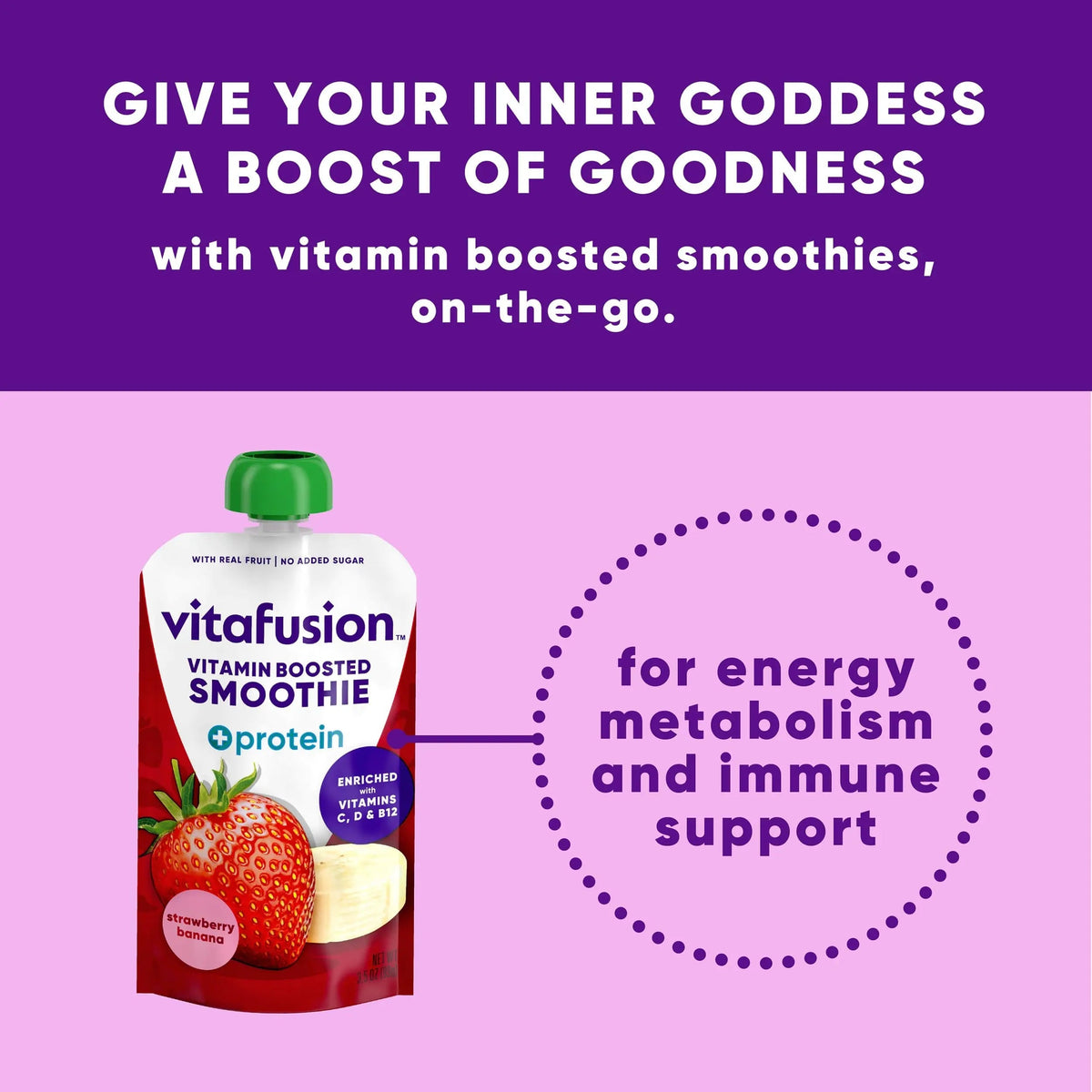 vitafusion Vitamin-Boosted Smoothie +Protein for Energy Metabolism and Immune Support, Strawberry Banana Flavor Excellent Source Vitafusion