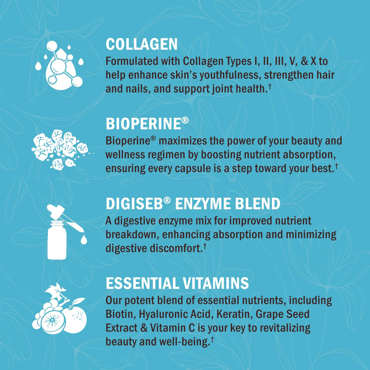 BioSchwartz Hydrolyzed Collagen Peptide Capsules - Multi Collagen Supplements for Women Types I, II, III, V, X with Vitamin C, Biotin,