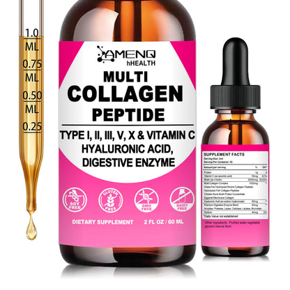 Multi Collagen Peptides Liquid Drops for Women & Men, Hydrolyzed Collagen Peptides Type