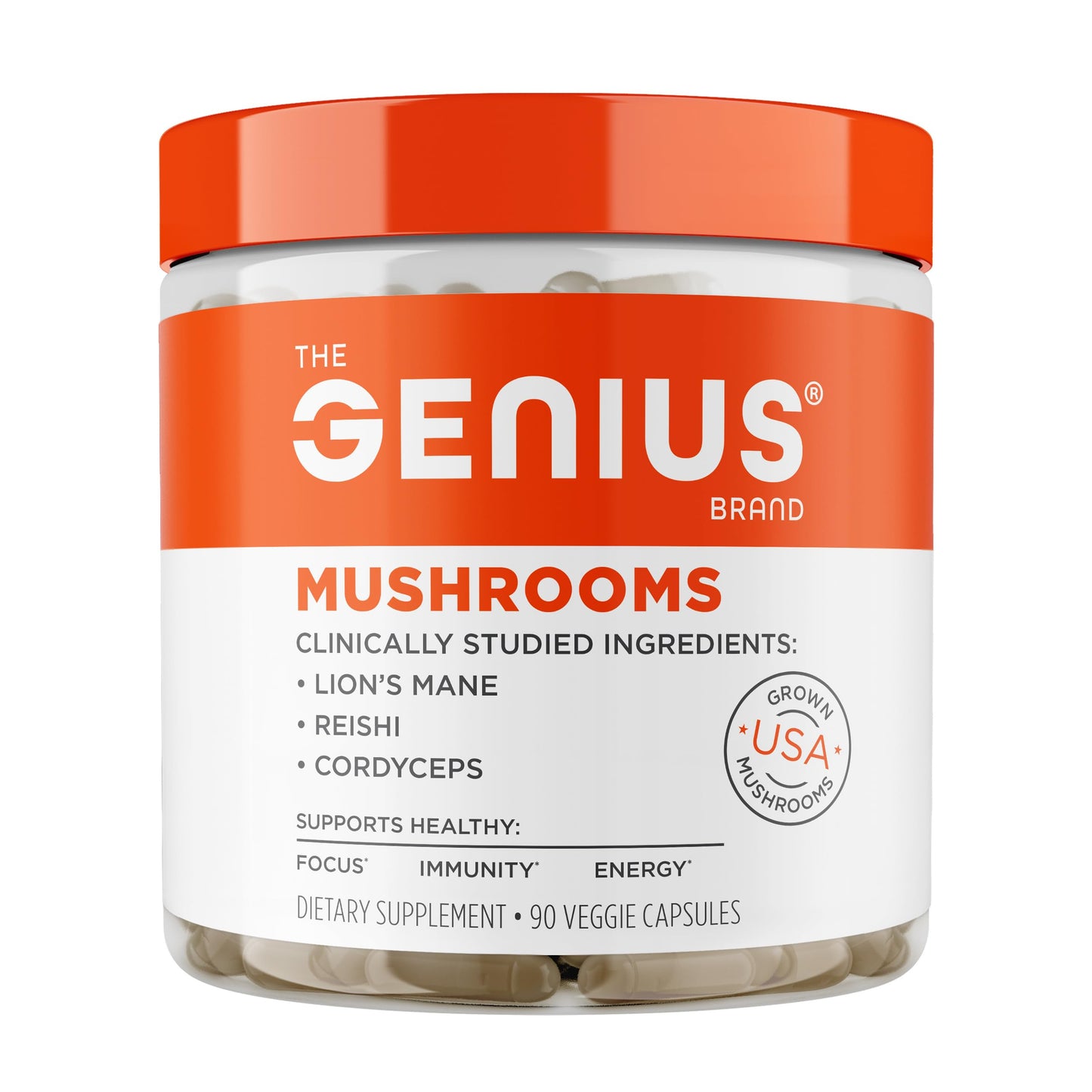 The Genius Brand Genius Mushrooms - Plant-Based Supplement for Immune, Focus & Energy Support - Lion's Mane, Cordyceps & Reishi