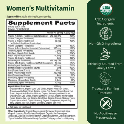 EarthFirst Organic Women’s Multi Once Daily, Women's Multivitamin, Iron, Vitamin B12 & More, 19 Vitamins from Herbs & Superfoods, 30 Count EarthFirst Organic buy supplements Au