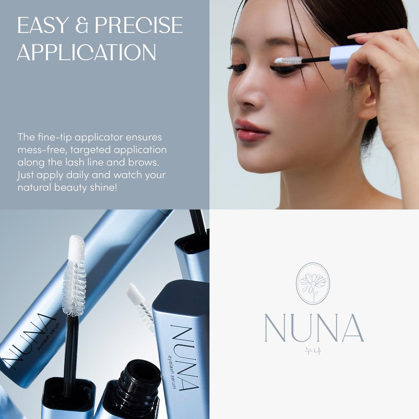 NUNA Eyelash Growth Support Serum 6ml – Eye Lash and Eyebrow Enhancing Serum for Women & Men with Biotin - Korean Multi Peptide & Natural Extracts