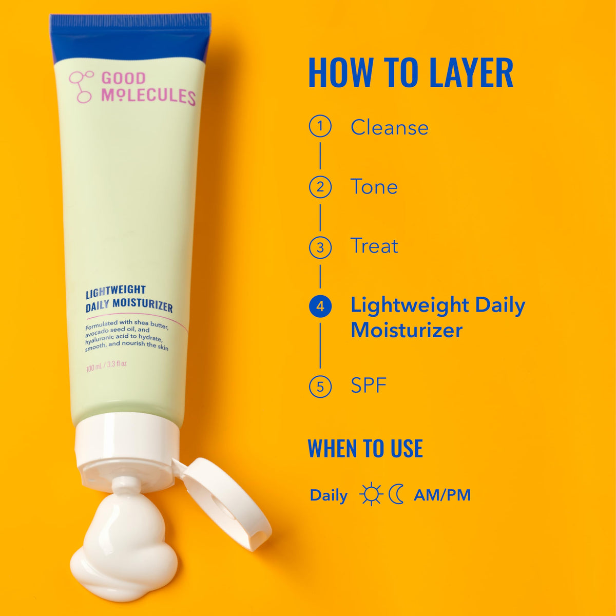 Good Molecules Lightweight Daily Moisturizer Face Cream – 100 ml / 3.38 fl oz - Non-Greasy Facial Moisturizer